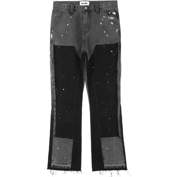 Men's Denim Pants High Street Jeans – Washed Wide-Leg Pants With Color Blocking (Retro & Statement)-image