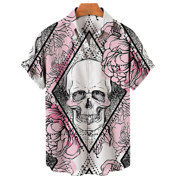Men's Shirt Fashion Digital Print Short Sleeve Lapel Cardigan Top-image