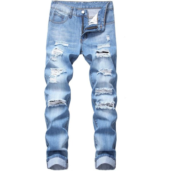 2025 New Mens Jeans Brands Straight Jeans Men Zipper Hole Streetwear Casual Pants Denim Trousers Pantalones Hombre Y2K Clothing-image