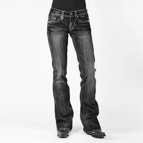 Retro Flare Jeans – Mid-Rise Stretch Bootcut Denim Pants For Women (Vintage Wash, Curve-Hugging Silhouette)-image