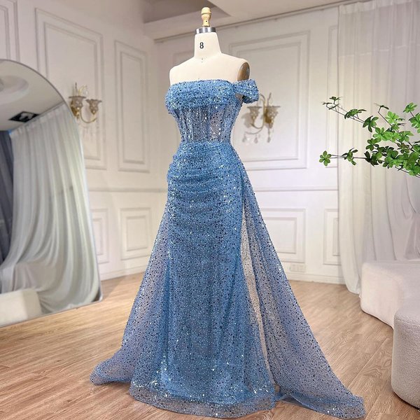 Women's Clothing One Shoulder Fishtail Long Skirt Light Luxury Temperament Host Beaded Sequin Dress-image