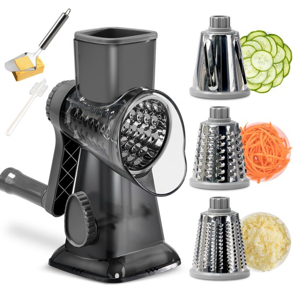 Manual Rotary Vegetable Slicer - Multi-Function Cheese Grater & Food Chopper For Slicing Shredding - Ergonomic Kitchen Gadget With Non-Slip Base-image