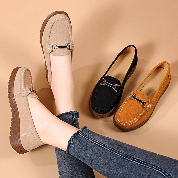 Women's Cowhide Slip-On Loafers – Comfortable Driving Shoes (Soft Sole & Wide Width)
