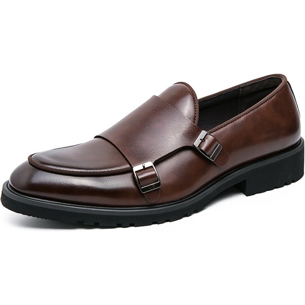 Large Size Business Mengke Men's Solid Color Thick Soled Formal Leather Shoes, Korean Version Office Loafers