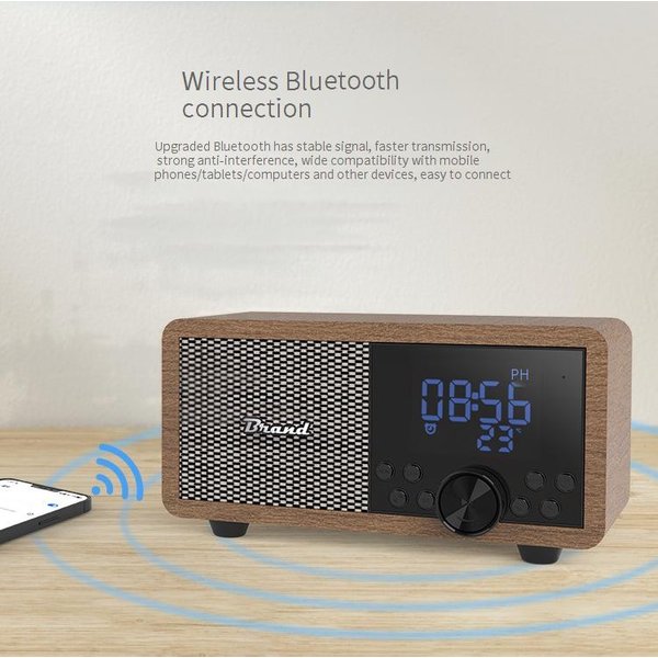 Home Garden New Fm Radio Wireless Wooden Bluetooth Speaker Subwoofer Small Speaker Clock Card Retro Bluetooth Speaker-image