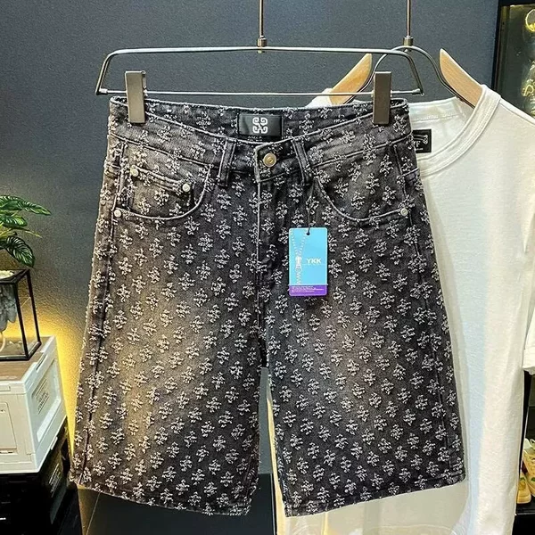 Men's Clothing Men's Trendy Blue Shorts Five Point Pants Paint Coated For Formal & Casual For Mental Five Point Pants-image