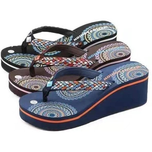 Women’s Shoes Ethnic Flip Flops Women Summer Fashion Outdoor Wedge Sandals Thick Bottom Beach Ladies Flip Flops Toe Shoes