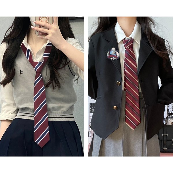 Red Striped Tie Coffee Color-Block Green Hand-Tied College Style Casual Versatile Brown Shirt Accessory-image