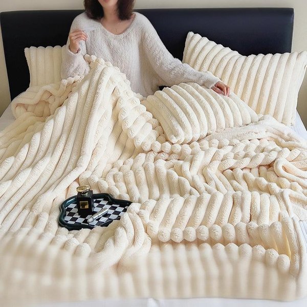 Fashionable Multi-Purpose Rabbit Fur Blanket - Ultra-Soft Milk Fleece & Flannel Throw For Bed Sofa & Travel-image