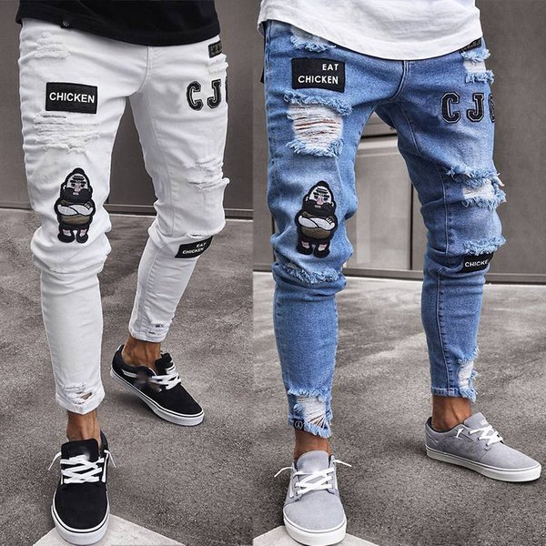 Men's Slim Fit Jeans – Distressed Light Wash Denim (Stretch & Skinn