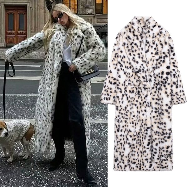 Women's Faux Fur Coat With Leopard Print, Thickened Warm Long Sleeve Oversized Jacket For Winter, Streetwear Fashion-image