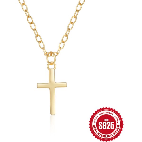 Women's Jewelry 925 Sterling Silver Smooth Cross Clavicle Necklace Fashion Minimalist Ins Style Wear Clavicle Chain-image