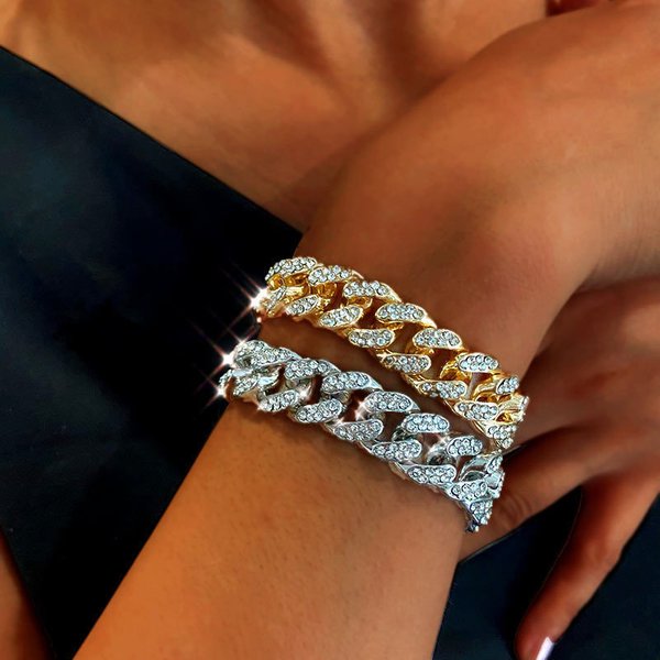 thick chain bracelets, ins style, Internet celebrities, the same wide version of the diamond bracelet, street fashion cool disco accessories