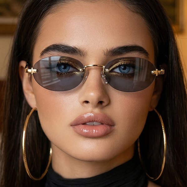 Frameless Oval For Women, New Small Frame Elegant Style Metal Glasses, Cross-Border Bestseller Fashionable Sunglasses-image