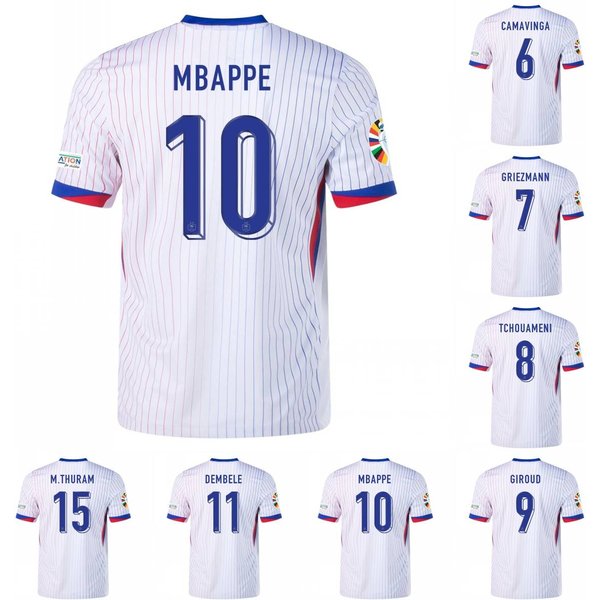 Adult France Mbappe/Saliba/Camavinga/Griezmann/Dembele/Giroud/L.Hernandez Away Jersey Shirt W/ Euro 2024 Patches 24/25-image
