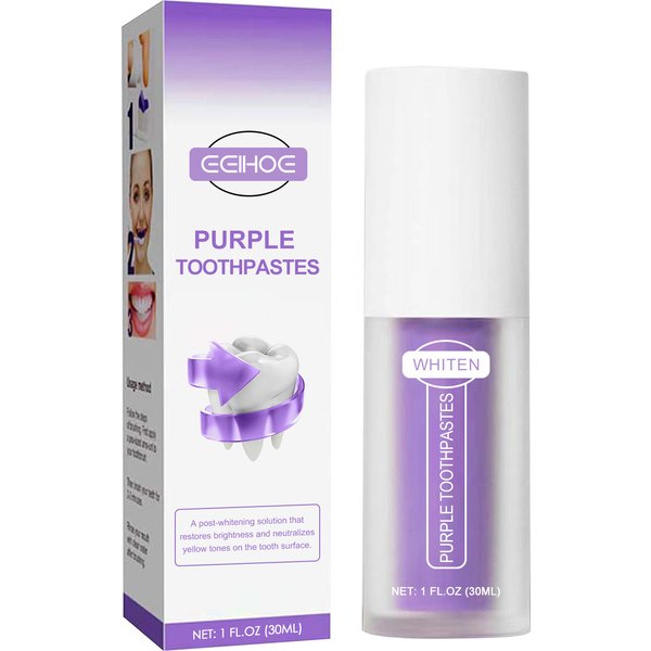 Eelhoe V34 Purple Toothpaste Repairs Yellow Teeth And Stains Oral Cleansing Fresh Breath Whitening Toothpaste-image