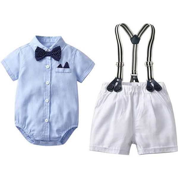 Mother&Kids Children's Suit Boy Baby Gentleman Suit Short Sleeve Shorts Crawl Suit + Hat-image