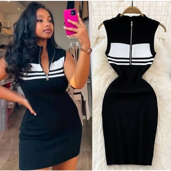 Women's Clothing Striped Knitted Tank Dress Summer High-End Pure Spice Girl Sexy Slim-Fit Slim-Fit Hip Dress-image