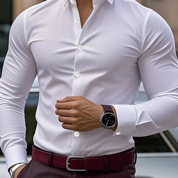 Men's Clothing Long Sleeved Business Formal Slim Stretch Shirt-image