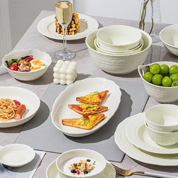 Modern Wave Green Ceramic Dinnerware Set - 4 To 12.5 Inch Plates, Bowls & Serving Dishes For Restaurant & Home Use-image