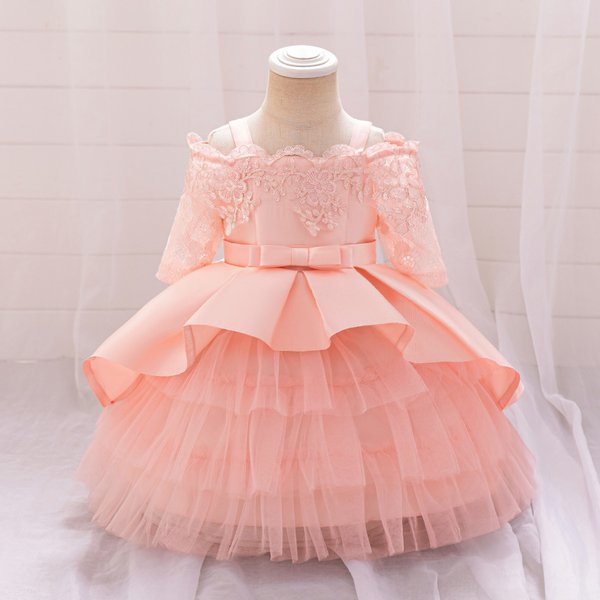 Luxury First Birthday Dress – Baby Girl Princess Gown With Tiered Skirt For Christening & Cake Smash ( Hypoallergenic Tulle & Cotton Blend)