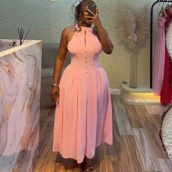 Elegant Striped High-Waisted A-Line Dress With Belt & Notched Collar – Sleeveless Summer Dress For Women-image