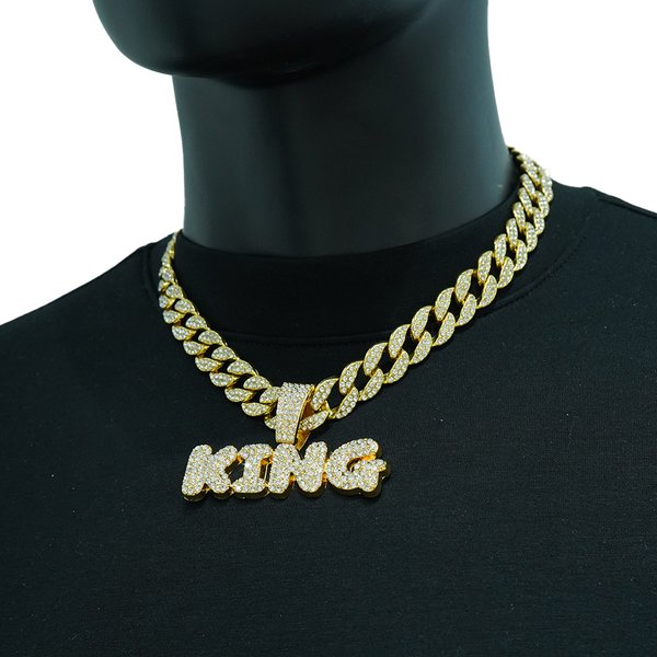 Hipster Hip Hop Alloy Necklace With Diamonds Exaggerated Pendant King Alphabet Personality Trend Brand Accessories-image