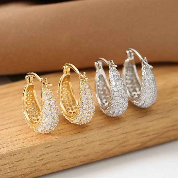Earrings Fashion New Personality Earrings Light Luxury Style Full Diamond Versatile Earrings Super Flash Temperament Earrings For Women-image
