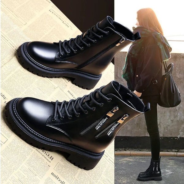 Boots Martin Boots Women Thick Sole 2023 Autumn And Winter New Women's Boots Lace Up Short Boots Women British Casual Women's Shoes Trendy-image