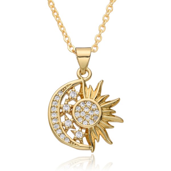 New Ethnic Style Micro Inlaid Zircon Sun And Moon Necklace Pendant Light Luxury Niche Design Cold Clavicle Chain-image