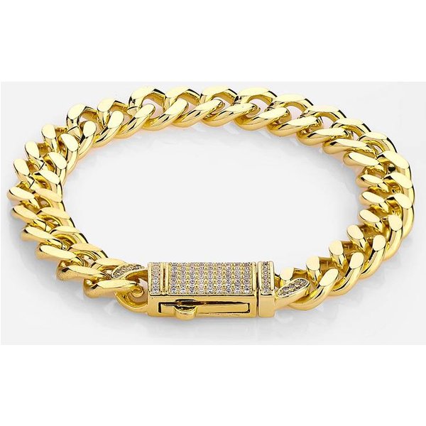 Men's Jewelry Copper Inlaid Zircon Color Preserving Cuban Chain Bracelet Hip Hop Men's Bracelet Spring Buckle Round Grinding Encryption Couple Jewelry-image