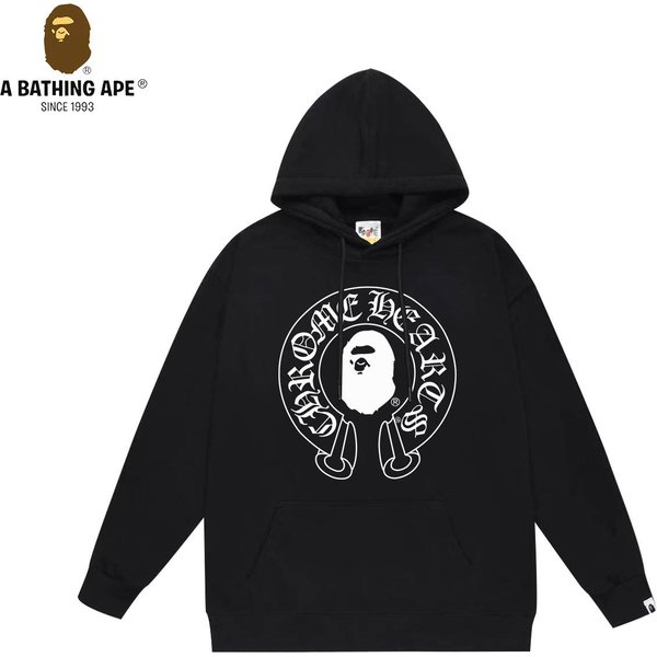 A Bathing APE BAPE-BAPE&Chrome Hearts Co Branded Design Letter Ape Head Pattern Printed Hoodie Unisex