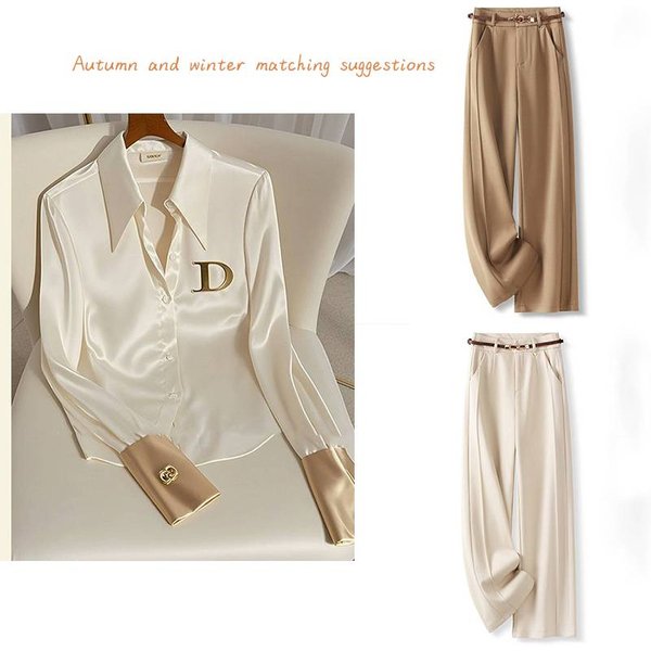 Women's Clothing fashionable high end tops niche unique unique cool white acetate satin shirt