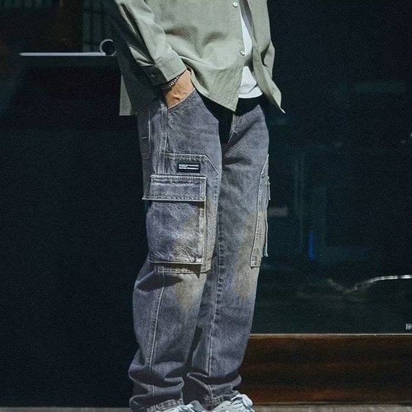 Men's Clothing Washed Distressed Jeans 2024 Spring And Autumn New Style Young Men's Loose Straight Retro Trendy Stretch Pants-image