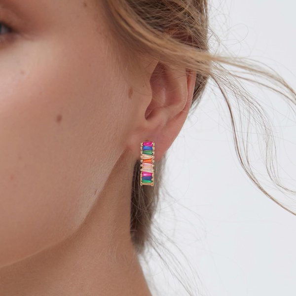 Brass With Real Gold Plating Fashionable And Colorful Zircon, Luxury U Shaped High End Ladies Earrings-image