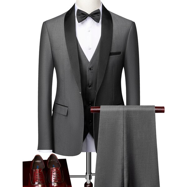Men's Clothing 2024 New Men's Business Casual Suit Wedding Groom's Dress Slim Suit + Vest + Pants For Men