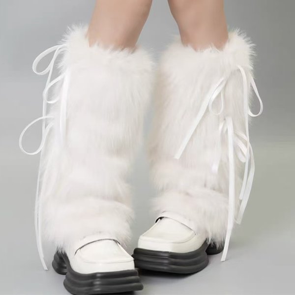 Socks Pile Socks Women's Autumn And Winter Y2K Hot Girl Bow Tie Plush Mid Tube Socks Leggings-image