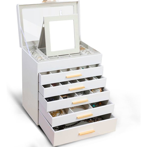 6 Layer Jewelry Boxes, White And Black 6 Layer Large Jewelry Box For Necklace, Bracelet, Earrings, Rings Storage, Jewelry Holder Organizer For Gift-image