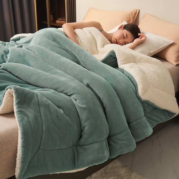 2024 New Solid Color Milk Fleece Blanket Thick Double Sided Lamb Fleece Multifunctional Air Conditioning Blanket Single Lunch Break Blanket-image