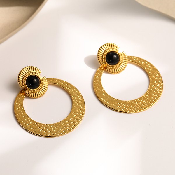 Ins Internet Celebrity Exaggerates Titanium Steel Earrings, Natural Stone Large Circle Moon Wheel Earrings And Earrings-image