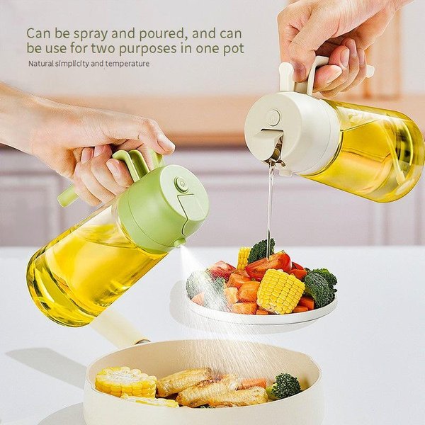 Dual-Use Oil Spray Bottle - Kitchen Glass Oil Dispenser With Fine Mist & Pour Spout (2-In-1 Design BPA-Free Leakproof)