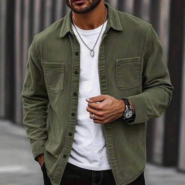 Men's Clothing Corduroy Workwear Pocket Shirt Casual Jacket-image