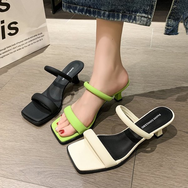 Women's Low Heel Square Toe Sandals - Spring Slimming Open-Toe Strappy Dressy Shoes