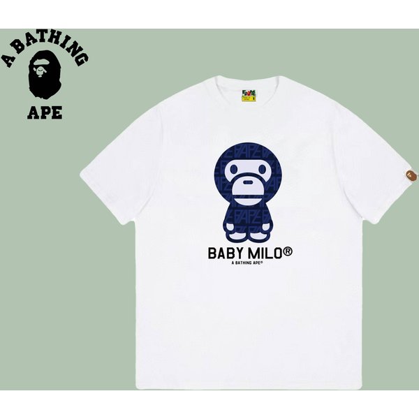 A Bathing Ape Bape-Ape Head Baby Milo Letter Ape Printed Short Sleeved T-Shirt Made Of Pure Cotton Fabric-image