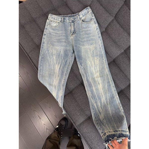 Vintage-Inspired Cat Scratch Jeans For Men - Slim Fit, High Street Straight & Flared Trousers (Blue, S-3Xl)-image