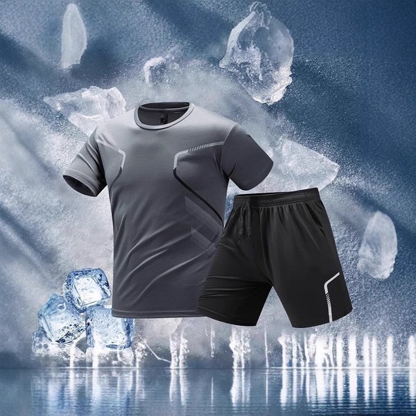 Men's Clothing Sports Suit Men's Quick Drying Clothes Ice Silk T Shirt Short Sleeved Running Summer Jersey Fitness Clothes New Badminton Clothes-image