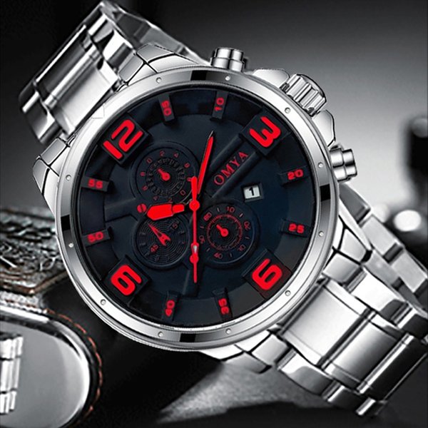 Waterproof Men's Watch Stainless Steel Strap Business With Calendar Quartz Watch Belt-image