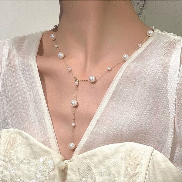 Super Fairy Size Shell Pearl Necklace Female Korean Simple Versatile Temperament Clavicle Chain A Variety Of Wearing Methods Cool Style-image