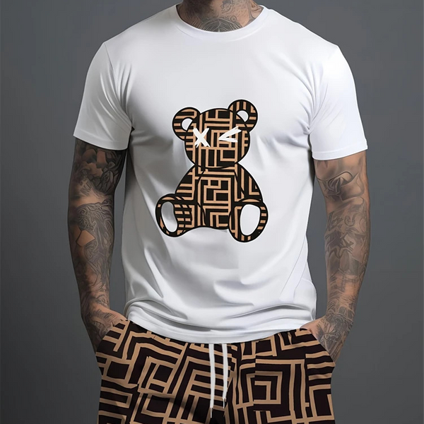 Women's Clothing Men's 3d Bear Print Short Sleeved T Shirt Suit Sports Oversized Tops Casual Loose Outdoor Summer Style