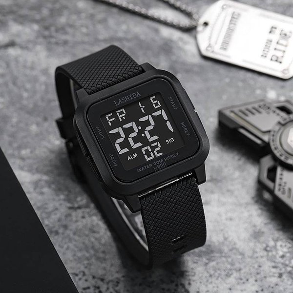 Individual Multi-Functional Outdoor Sports Electronic Watch Male Student Sports Waterproof Fashion Luminous Alarm Clock Watch-image